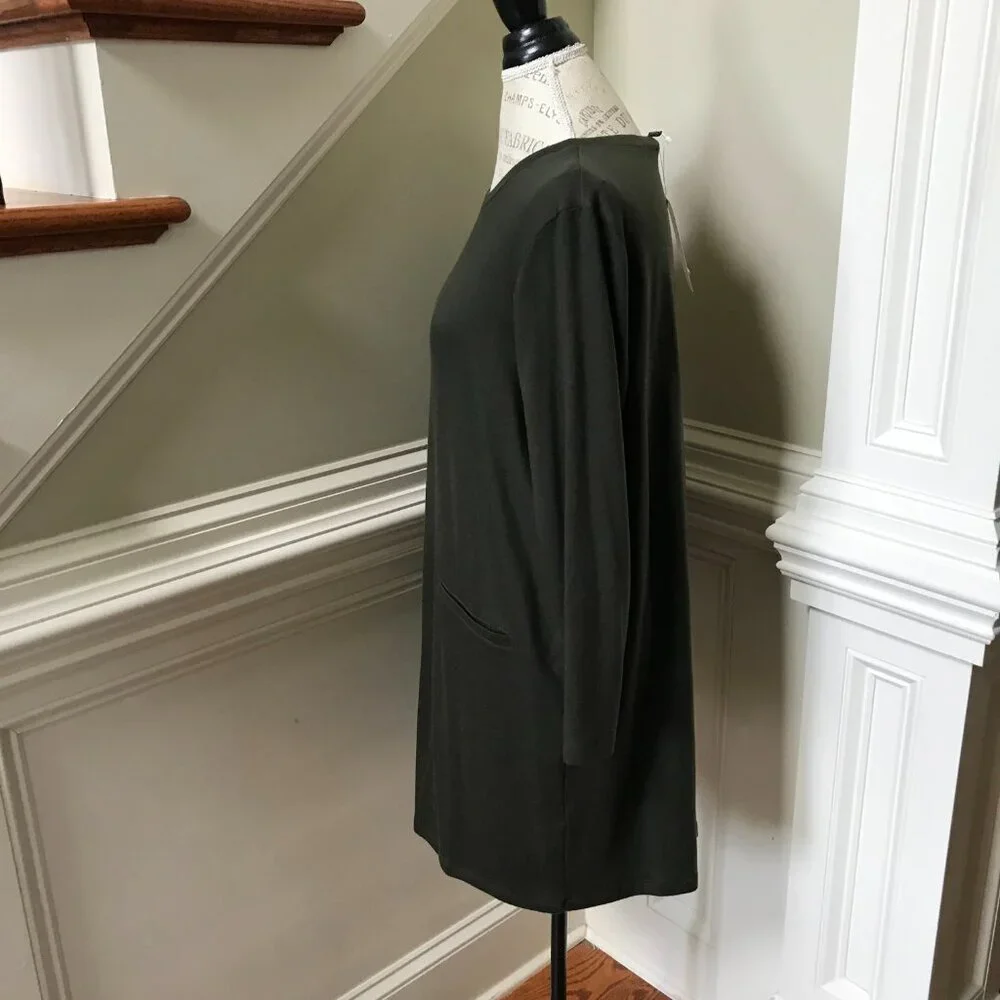 NWT Eileen Fisher Tencel Stretch Terry Dress Womens Large P Petite LP Green NEW - Picture 8 of 11